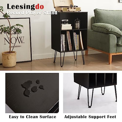 Record Player Stand with Vinyl Storage, Black, view 4
