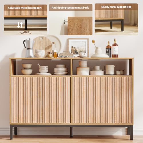 Sideboard Buffet Cabinet Storage, Modern Console Fluted Credenza, view 6