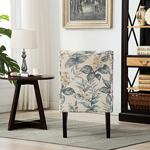Capa Print abric Armless Contemporary Accent Chair, Blue Leaves