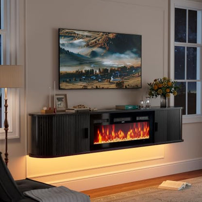 80" Floating TV Stand with Electric Fireplace, Wall Mounted Fireplace TV Stand, view 8