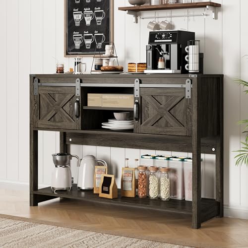 Console Table with Storage Shelf & Sliding Barn Door, Farmhouse Entryway Table with Storage, 46" Narrow Long Sofa Table, Behind Couch Table, Console Tables for Living Room, Entryway, Foyer