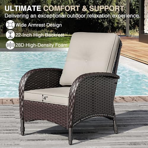 Wicker Patio Chairs Set of 2, Rattan Outdoor Furniture with Thickened Cushions, High Back, Deep Seating, Wide Armrest, Outdoor Chairs for Porch, Deck