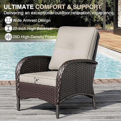 Wicker Patio Chairs Set of 2, Rattan Outdoor Furniture with Thickened Cushions, High Back, Deep Seating, Wide Armrest, Outdoor Chairs for Porch, Deck
