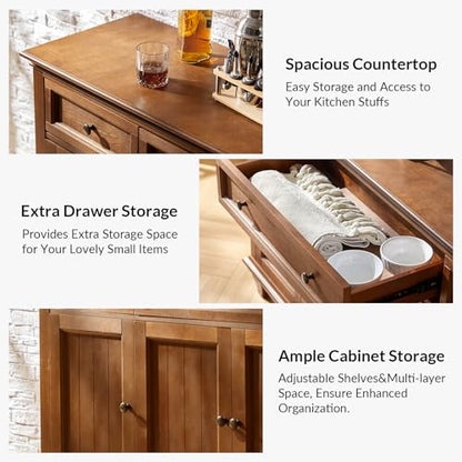 58" Sideboard Buffet Cabinet with Storage & Drawers, Acorn, view 7