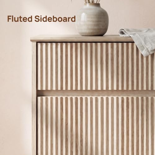 31" Small Fluted Sideboard Buffet Cabinet, Light Oak., view 5