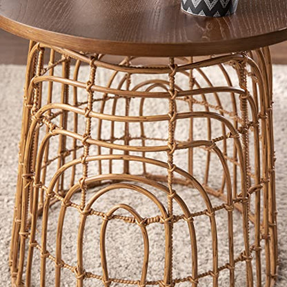Weaverdon Round Accent Table - Transitional Design, Natural Rattan - Fully Assembled - Ideal for Living Room, Bedroom (OC1153706)