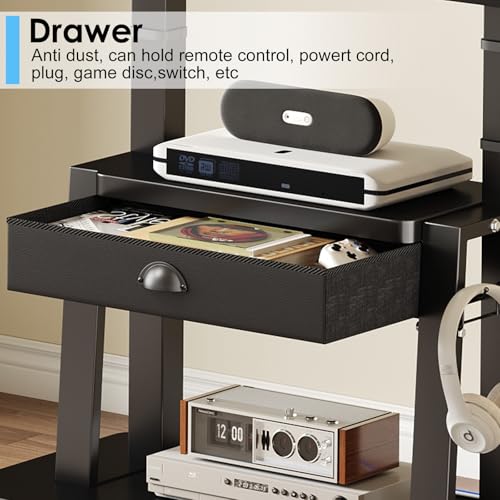 Mobile TV Stand on Wheels for 42-100inch LCD LED Flat/Curved Screen TVs,Rolling TV Cart with Drawer,2 Shelves Adjustable Height,Portable TV Stand Up to 330lbs for Indoor Outdoor Max VESA 600x900mm