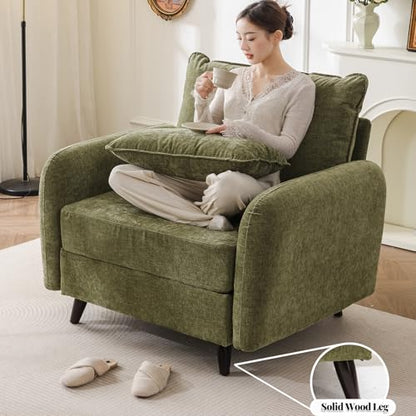 Oversized Accent Chair with All Seats Storage,Comfy Living Room Chairs with 2 Throw Pillow,Upholstered Mid-Century Armchair,24.5'' Deep Seat,Reading Chair for Bedroom,Office,Chenille,Green