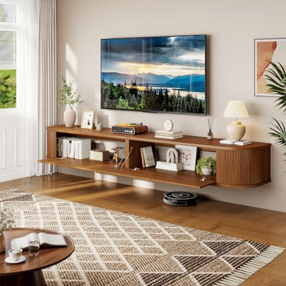 71" Floating TV Stand Wall Mounted Console, Mid Century TV Cabinet, view 4