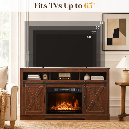 Farmhouse 34" Tall Fireplace TV Stand for 65+ Inch TV, view 3