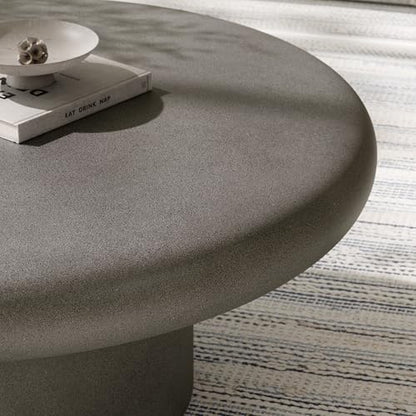 Argos Round Concrete Coffee Table in Gray - Cement Low Coffee Table for Sitting on The Floor - Weather Resistant Stone Patio Coffee Table - Indoor Outdoor 34 Inch Center Table