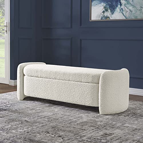 Nebula Boucle Upholstered Storage Bench in Ivory