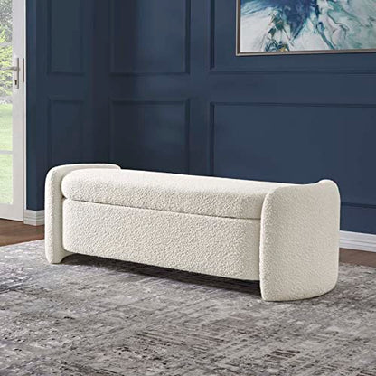 Nebula Boucle Upholstered Storage Bench in Ivory