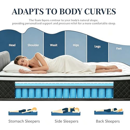 Queen Mattress, 12 Inch Queen Size Mattress in a Box, Pocketed Coils, view 5