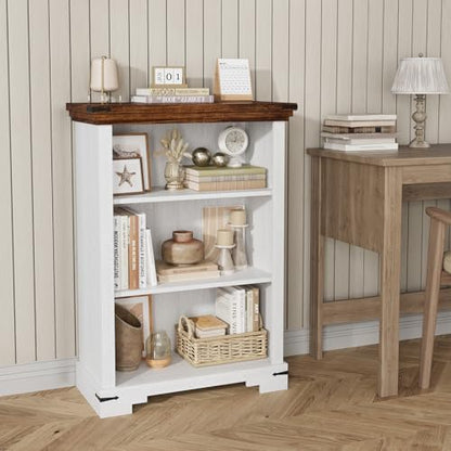 3-Tier Farmhouse Bookshelf for Students, Short Bookcase with Adjustable Shelf, view 7