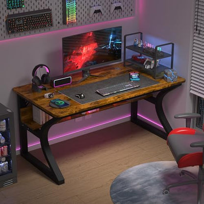 Computer Desk, 47 X 20 inch Computer Desk, Office Desk w/Storage, Large Legroom, Sturdy Metal Frame, Home Office Desks for Gaming Study Writing Work, Waterproof, Scratch-Resistant, Rustic Brown
