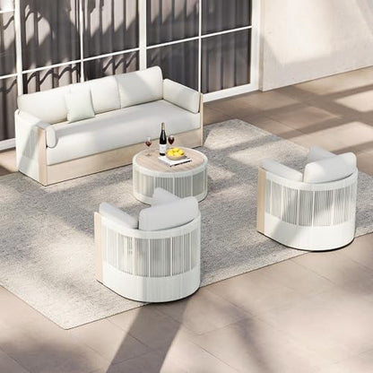 CHITA Outdoor Furniture Set 4 Piece, 5-Seats Patio Conversation Set | 3-Seater Sofa, 2 Swivel Chairs, 1 Coffee Table, FSC Certified Acacia Wood, 7.9in Thickened Seat Cushion, Fully Assembled