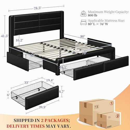 King Upholstered Bed Frame with Storage & Charging, view 3