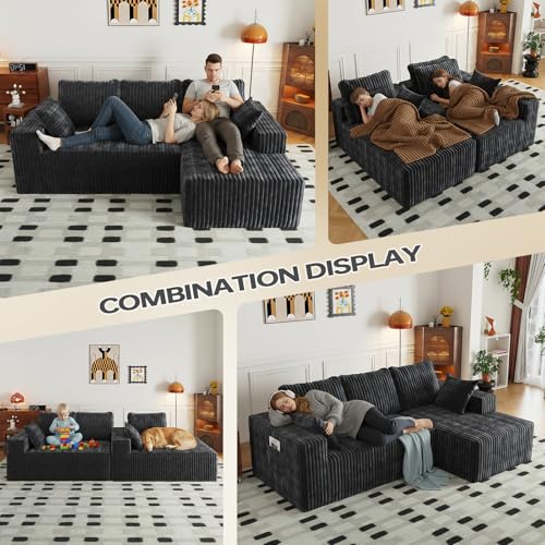 Cloud Boneless Sectional Couches with Oversized Chaise for Living Room, Modular L Shaped Couch with Deep Seat, Memory Foam Compressed 3 Seater Sofa for Apartment