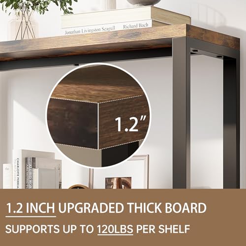 5-Tier Adjustable Heavy Duty Bookshelf, Industrial Wooden Open Storage Rack with Black Metal Frame, Vintage Bookcase with Lock Wall Design, Rustic Brown