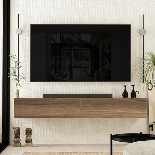 Walnut Floating TV Stand for 65–80 Inch TV, view 8