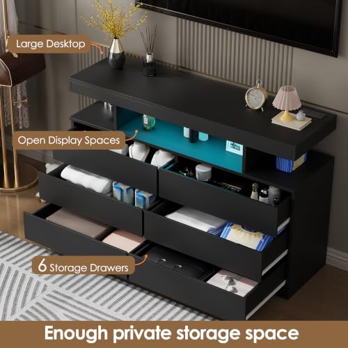 Black Dresser for Bedroom with Charging Station and LED Lights, view 5