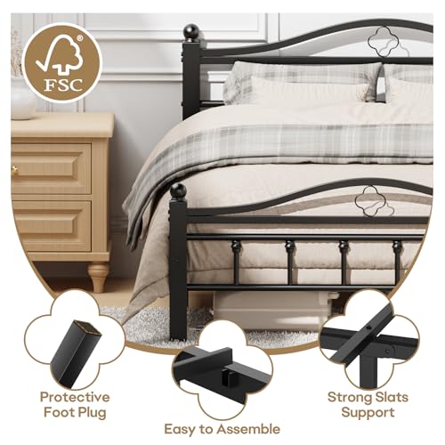 Metal Full Size Bed Frame with Black Headboard, view 6