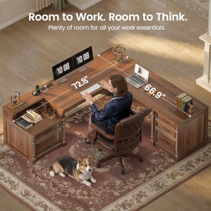 72.8" Large L Shaped Executive Desk with 5 Storage Drawers & Charging Station, view 6