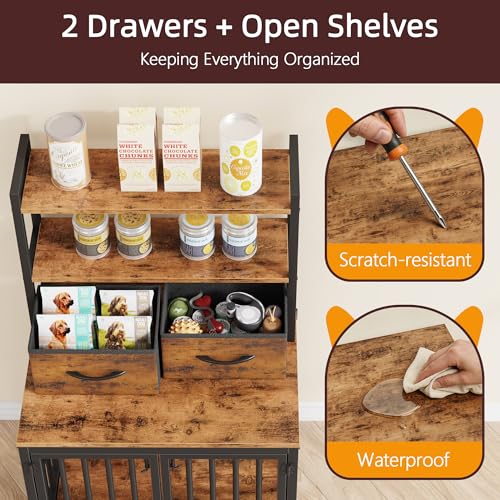 25.5" W Dog Crate Furniture with Drawer & Shelf, 43.7" H, view 7