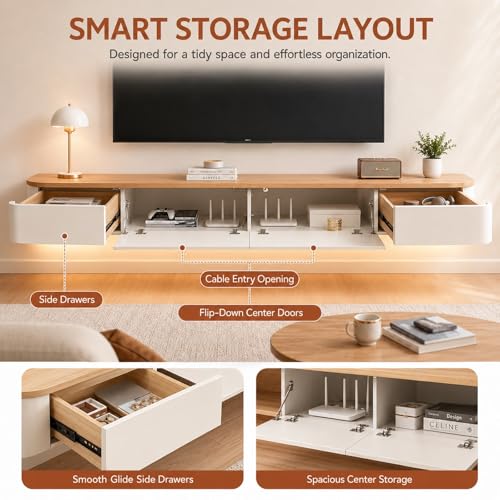 Floating TV Stand for Living Room Wall Mounted Entertainment Center, view 7