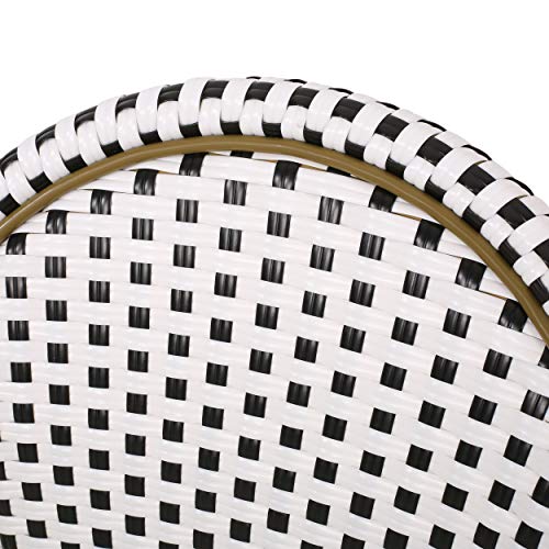 Philomena Outdoor French Bistro Chair (Set of 2), Black + White + Bamboo Print Finish