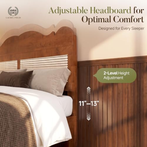 Solid Wood Bed Frame King Size with Adjustable Headboard,Brown, view 5