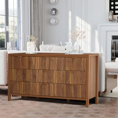 Mid Century Modern Dresser TV Stand, 9 Drawer Dresser for Bedroom Wood, Farmhouse Boho Storage Cabinet Side Table with Solid Natural Wood Legs, Long Wooden Nightstand for Closet (Walnut)
