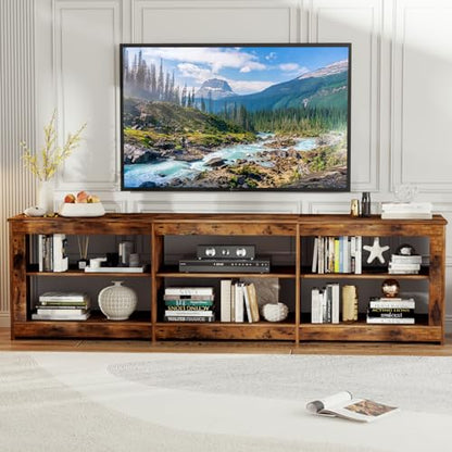 TV Stand with Power Outlet for TVs up to 75 inch, Television Stands with 6 Open Shelves and Media Storage, Entertainment Center TV Console for Living Room