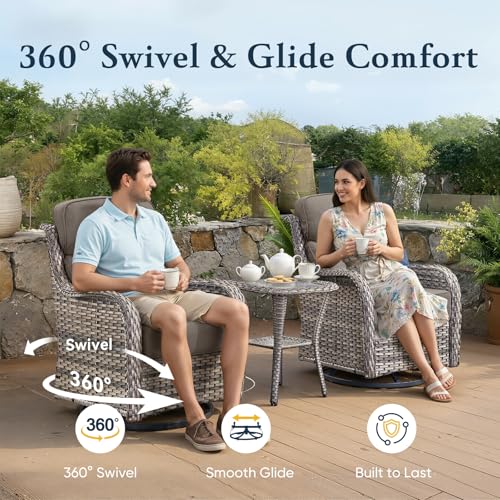 Luxury 6" Thick Cushioned 10 Pieces Patio Furniture Set with Outdoor Couch, Wicker Outdoor Conversation Set with High Back Swivel Rocker Chairs for Deck Porch Yard and Poolside - Grey+Grey