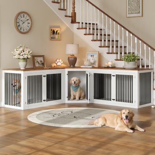 128" Extra Large Dog Crate Furniture, 3-in-1 Corner Dog Kennel, view 2