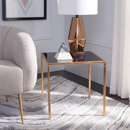SAFAVIEH Home Collection Kiley Gold Leaf/ Black Glass Mirror Top Square Side End Accent Table