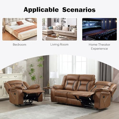 Faux Leather Recliner Sofa Furniture Set for Living Room, 2 Recliner Chairs, 3 Seat Reclining Sofa Couch Set for Meeting Room, Brown