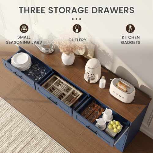 71” Large Sideboard Buffet Cabinet with Storage, Navy Blue, view 4