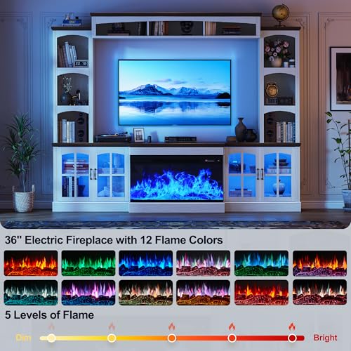 98" Farmhouse TV Stand with 36" Electric Fireplace, Bookshelves, Fits 75" TVs, view 5