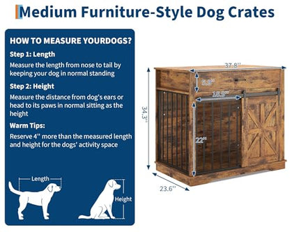 Dog Crate Furniture, 37.8" Large Dog Kennel Indoor with Sliding Barn Door, view 3