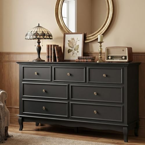 53" Wide 7 Drawer Dresser, Black Dresser for Bedroom, view 2