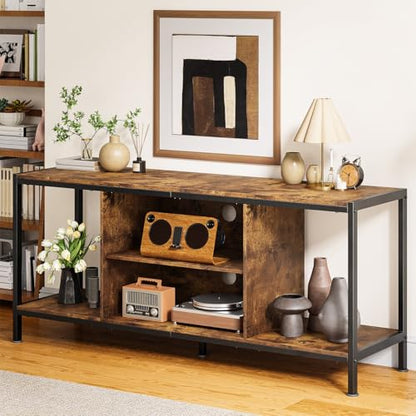 TV Stand for TVs up to 65 Inch,Entertainment Center with Open Storage Shelves, TV Media Console Table for Living Room and Bedroom, Rustic Brown