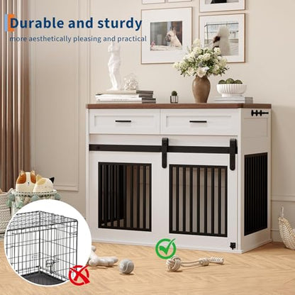 44.5" Large Dog Crate Furniture with 2 Storage Drawers, view 7