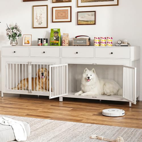 44 Inch Large Dog Crate Furniture with Storage Drawers, view 2