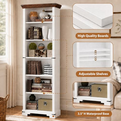 6-Tier Farmhouse Bookshelf, 73 inch Tall Bookcase with 2 Adjustable Shelves, view 4