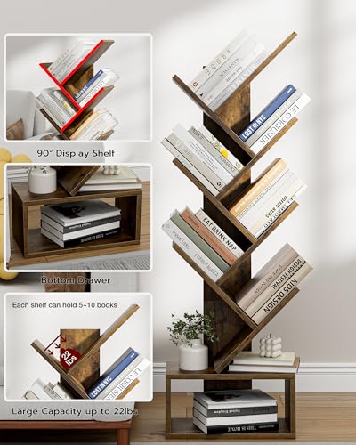 6 Tier Tree Book shelf, Small Bookcase and Small Bookshelf for Small Spaces, view 6