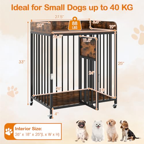 GINATEX 27.5" Dog Crate Furniture with Wheels, Indoor Dog Kennel End Table, view 7