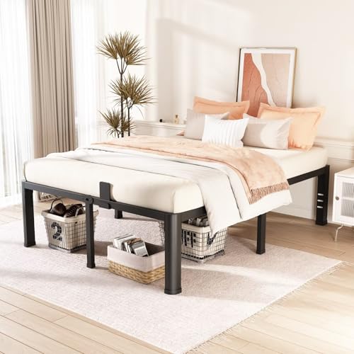 18 Inch Full Bed Frame with Rounded Corner and Headboard Hole Mattress, view 3