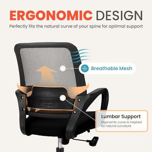 Home Office Desk Chair Ergonomic Mesh with Lumbar Support, Black, view 5